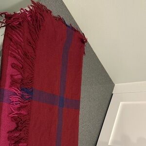 Burberry Cranberry Scarf with Blue Accents